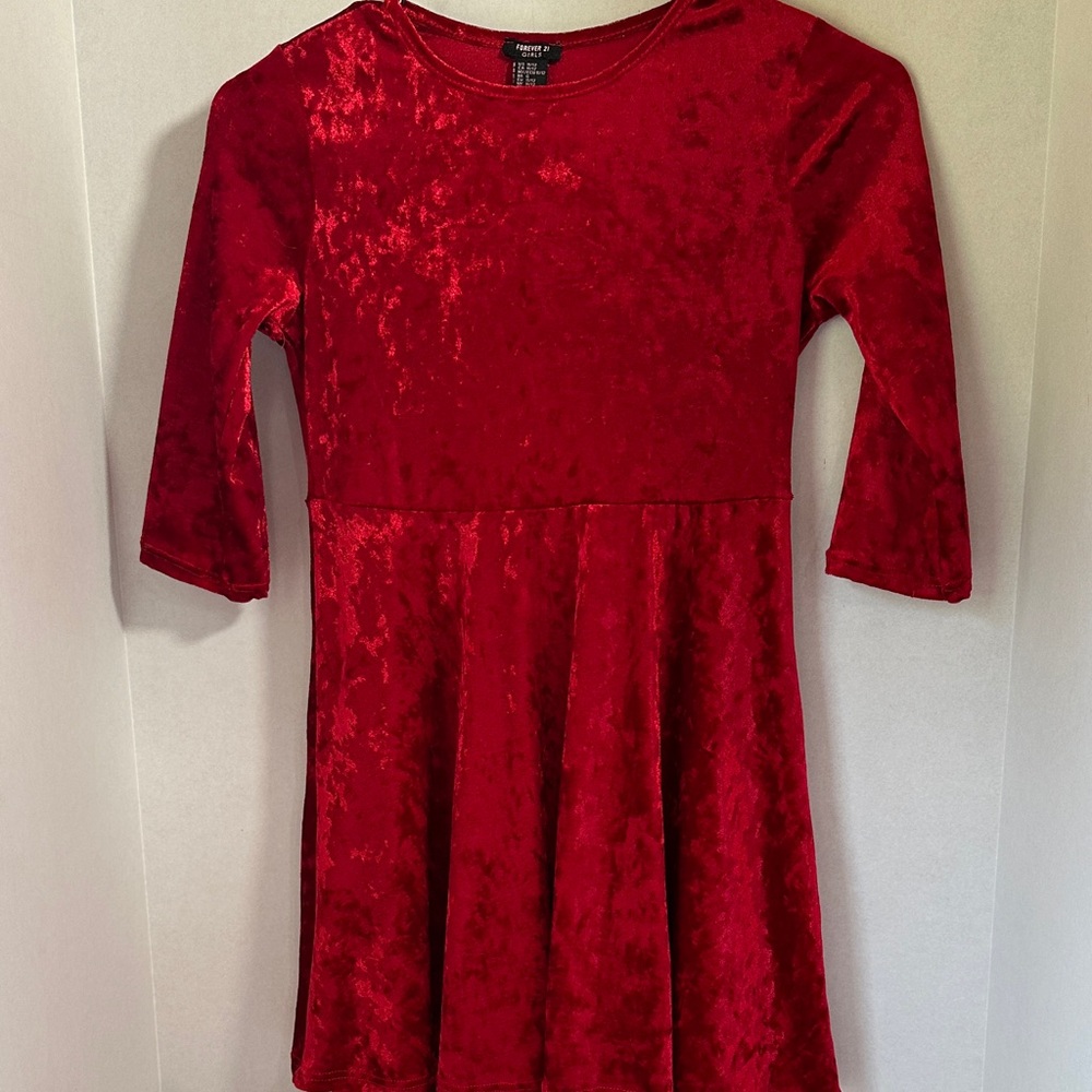 Forever 21 girls red velour dress size 11/12